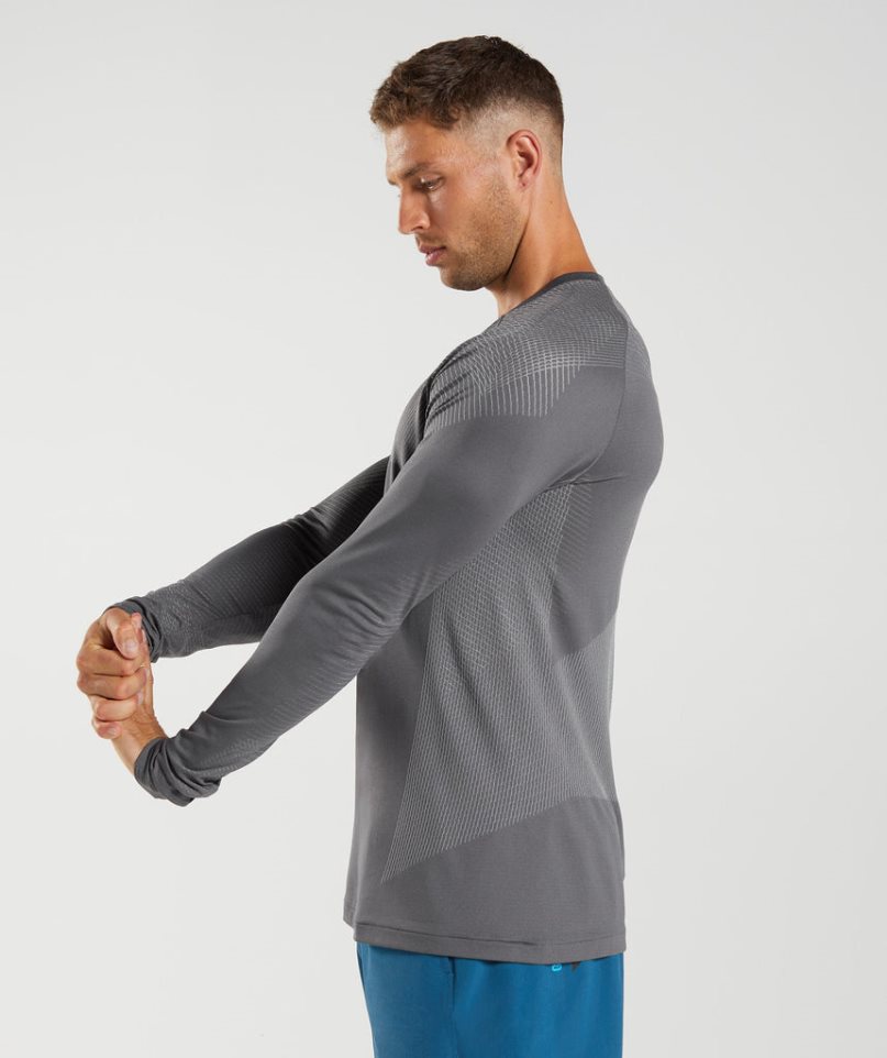 Men's Gymshark Apex Seamless Long Sleeve T-Shirts Grey | CA 8DA3N6